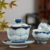 1 Handmade Vintage Ceramics Qinghua Peony 120ml Gaiwan Tea Set