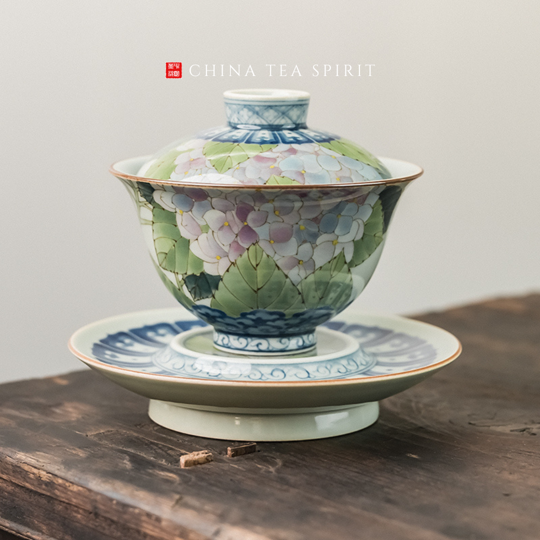 手描きヴィンテージ陶器「繁栄の花」160ml 蓋碗ティーセット - China