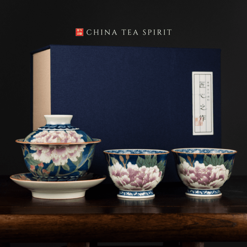 Magnolia Begonia Peony Gaiwan Tea Set