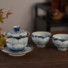 15 Handmade Vintage Ceramics Qinghua Peony 120ml Gaiwan Tea Set