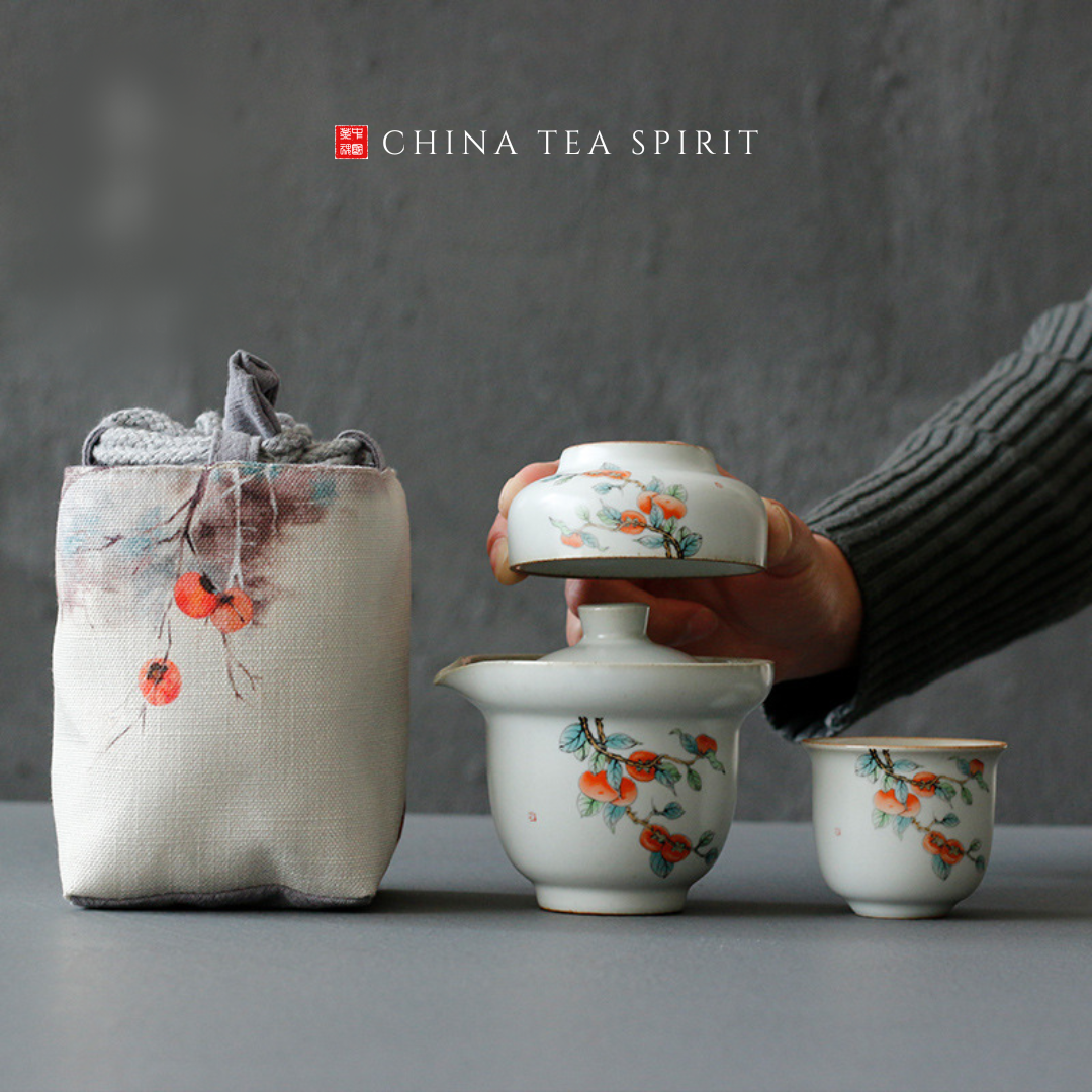 Handpainted Ceramics Persimmon Travel Tea Set China Tea Spirit
