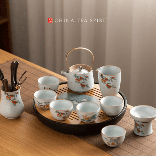 Portable travel tea set cherry blossom ceramic teapot with teacups