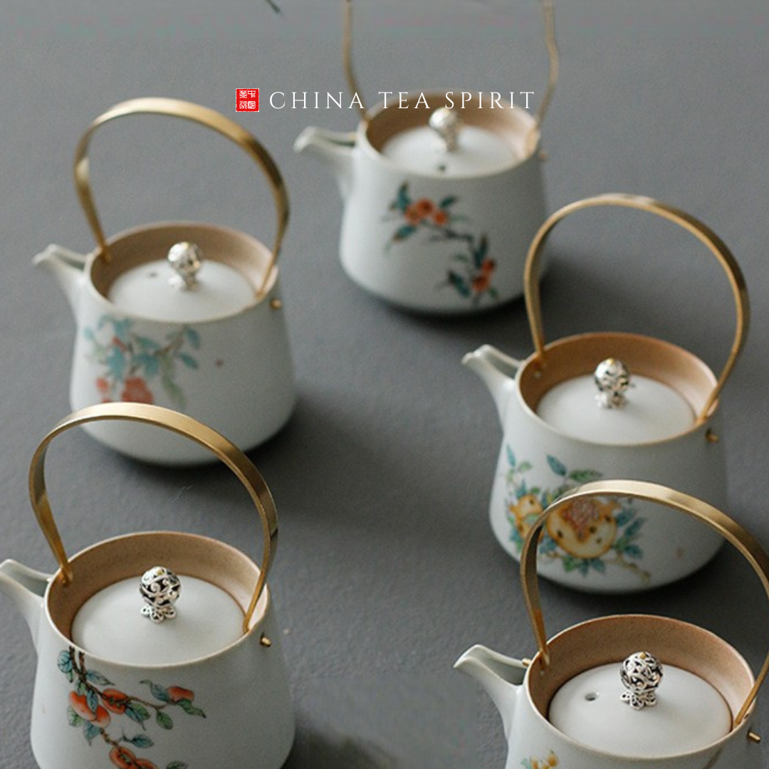 Cracked Glaze Handpainted Persimmon Ceramics Kung Fu Teapots China