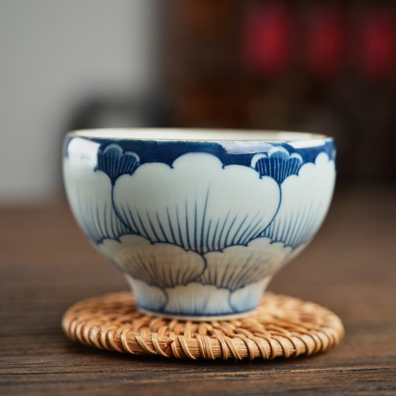 5 Handmade Vintage Ceramics Qinghua Peony 120ml Gaiwan Tea Set