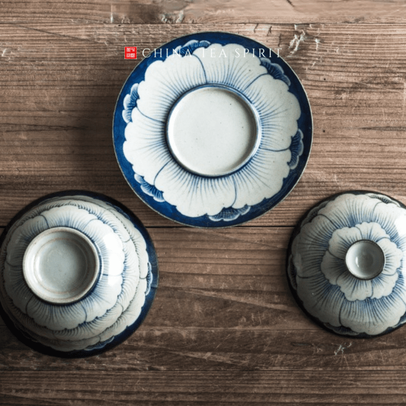 Qinghua Peony Gaiwan Tea Set