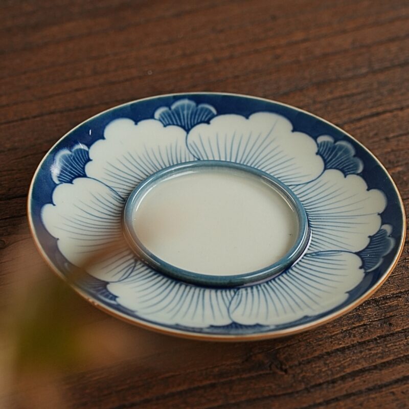 6 Handmade Vintage Ceramics Qinghua Peony 120ml Gaiwan Tea Set