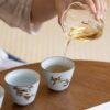 7 Hand-painted Persimmon Ru Ware Tea Cup Set