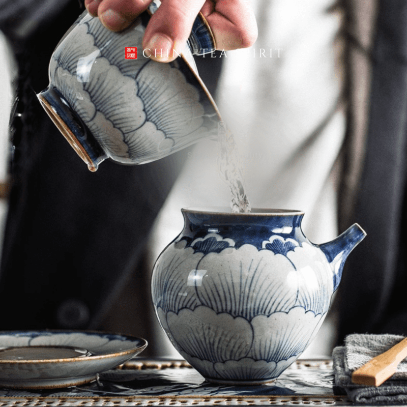 Qinghua Peony Gaiwan Tea Set