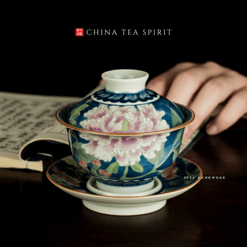 Magnolia Begonia Peony Gaiwan Tea Set