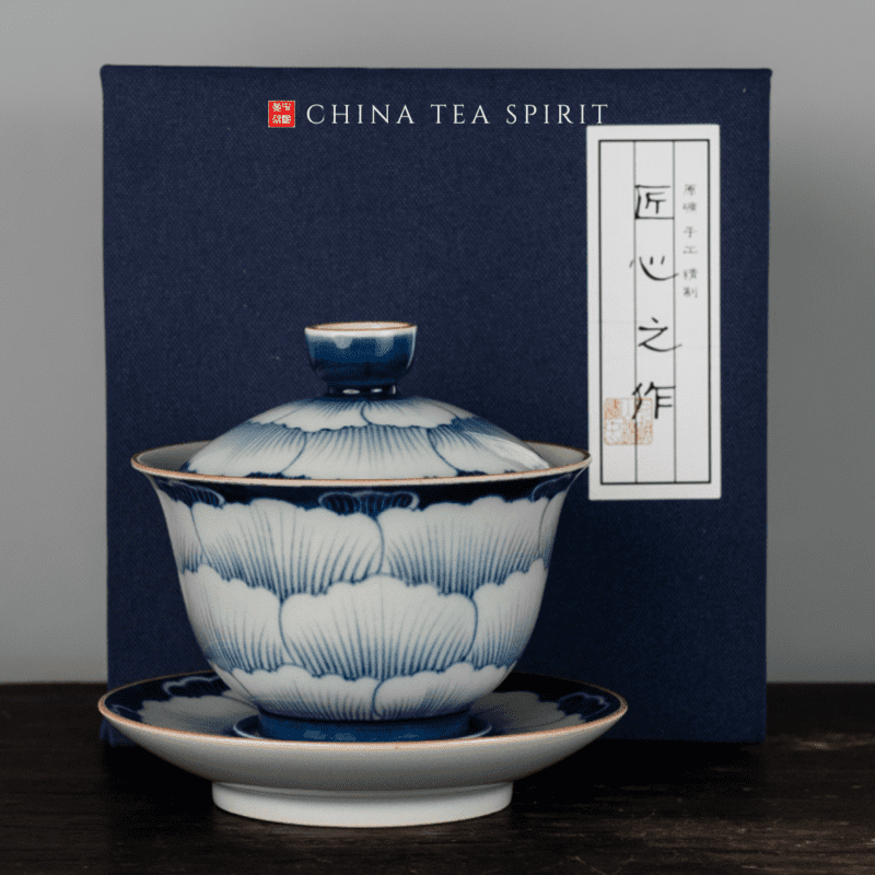 Qinghua Peony Gaiwan Tea Set