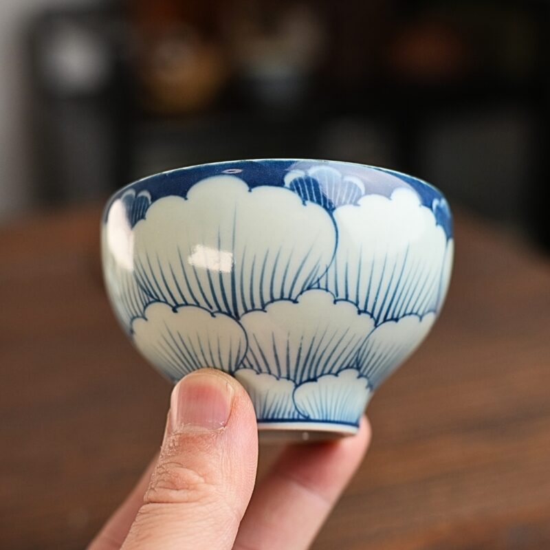 9 Handmade Vintage Ceramics Qinghua Peony 120ml Gaiwan Tea Set