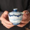 DSC01337 Handmade Vintage Ceramics Qinghua Peony 120ml Gaiwan Tea Set
