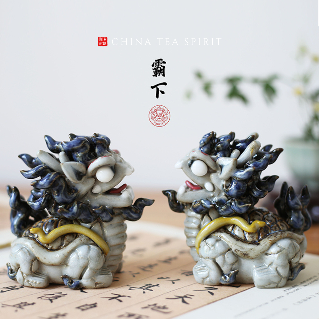 Contemporary ceramic Dragon Turtle sculpture with a dragon-like head and tortoise shell