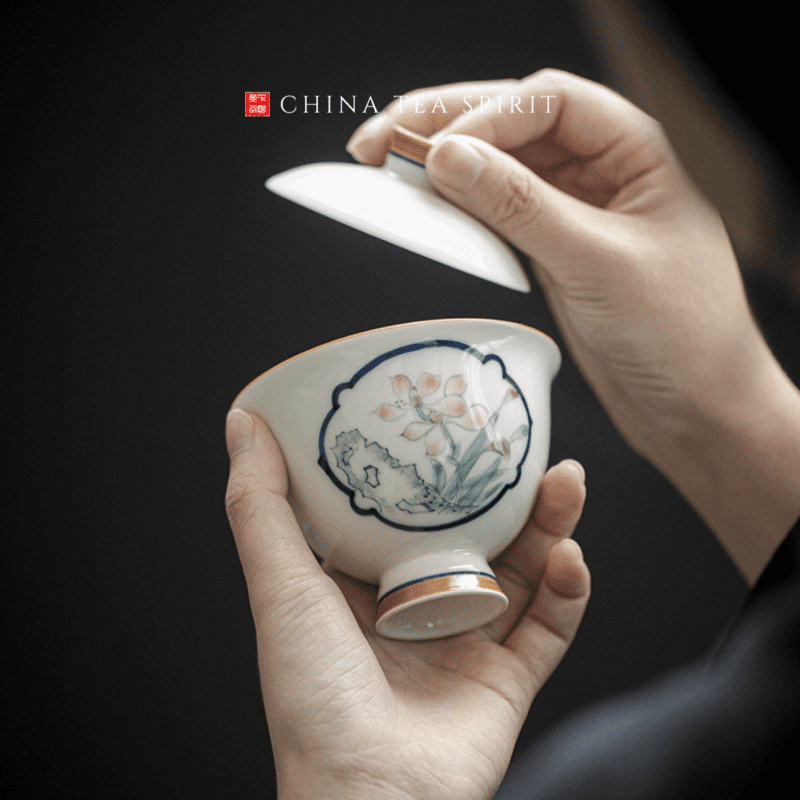Hand-painted Ceramics Orchid Gaiwan