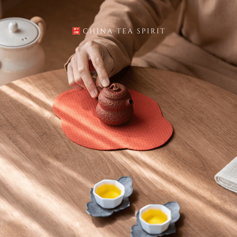 Fabric Begonia Tea Boat Shaped Tea Mat (1)