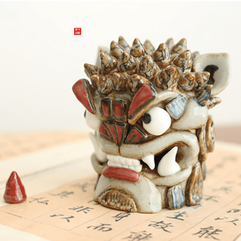 Handmade Ceramic Suanni Mythical Lion Beast Cone Incense Burner (1)