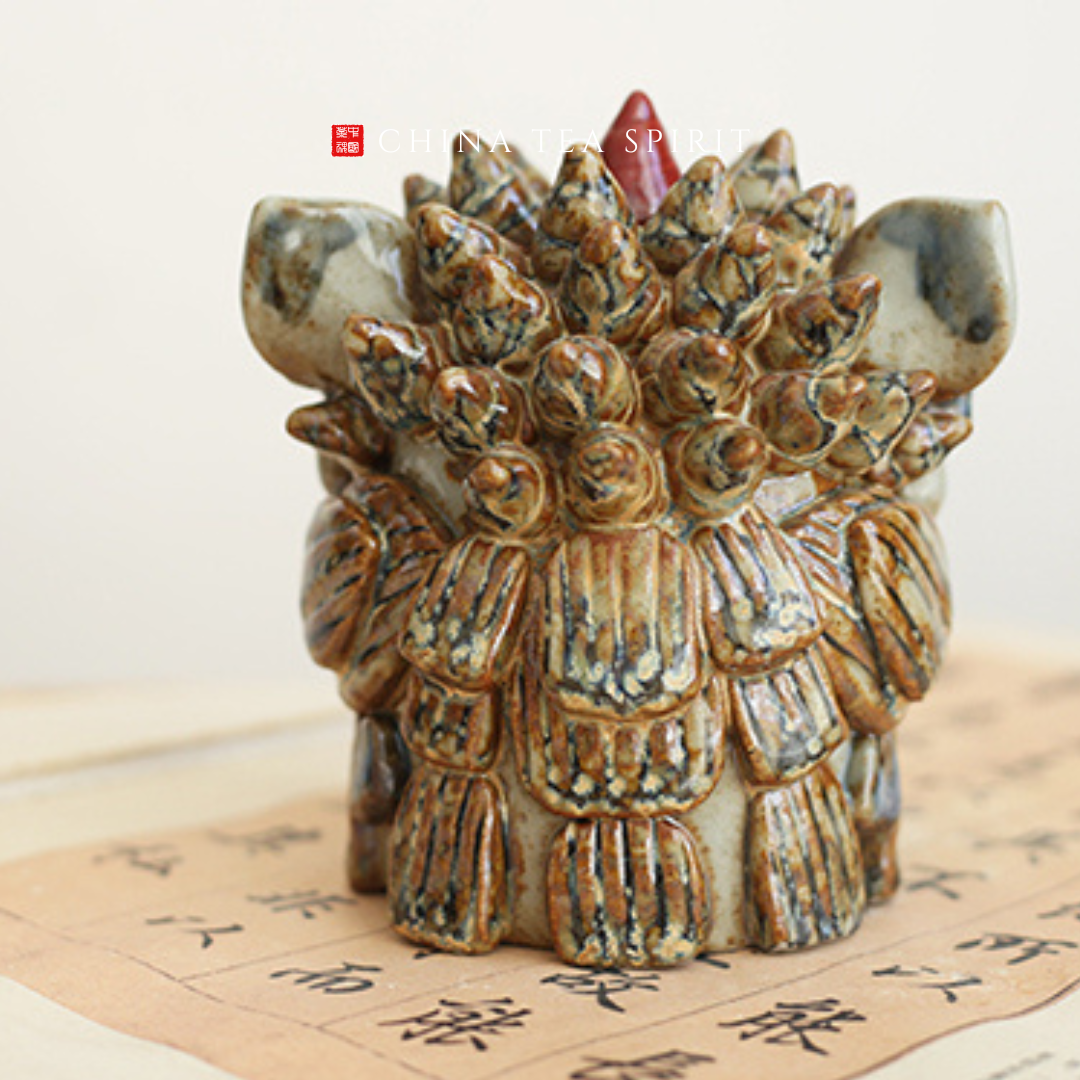 Handmade Jingdezhen ceramic Suanni incense burner by Xie Chenglong