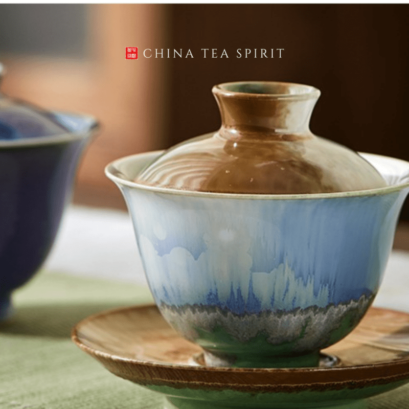 Kiln Transmutation Ceramic Gradient Green Gaiwan (1)
