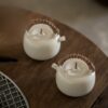 Rattan Handle Milky White Ceramic Kung Fu Teapot