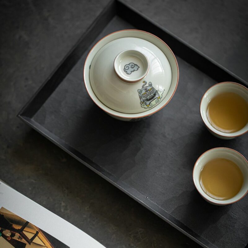 Creative Grey Glaze Ceramic Cute Lucky Tiger Gaiwan