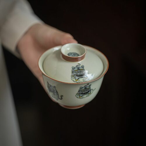Creative Grey Glaze Ceramic Cute Lucky Tiger Gaiwan