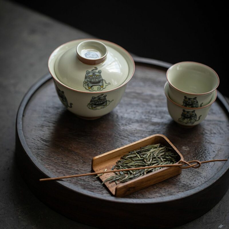 Creative Grey Glaze Ceramic Cute Lucky Tiger Gaiwan