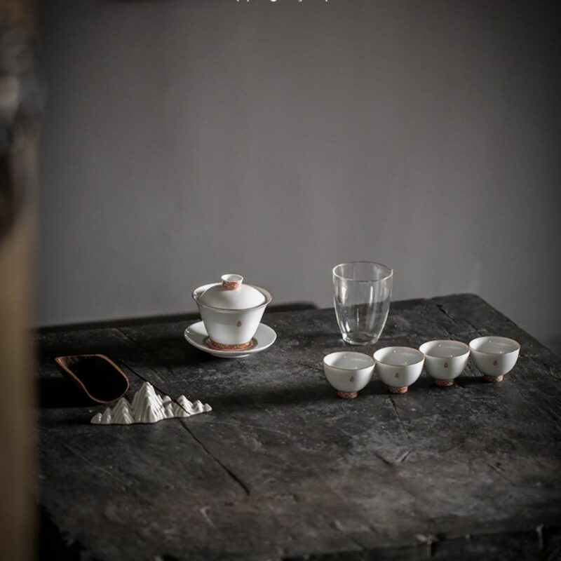 Forbidden City Style Ceramic Gourd Painting Gaiwan