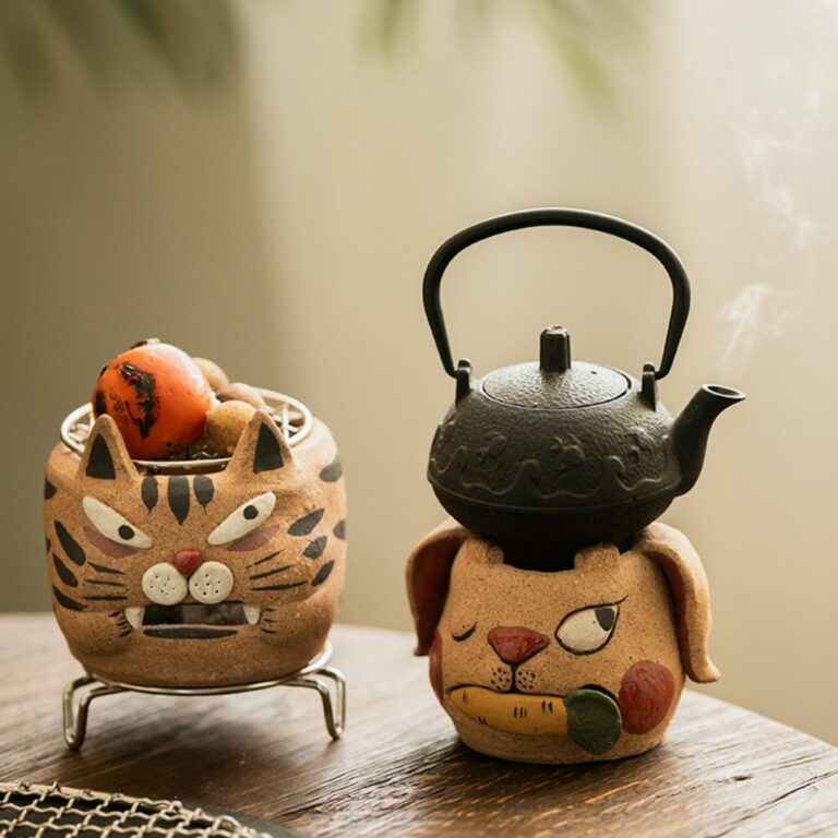 Handmade Crude Pottery Cute Rabbit Tiger Gongfu Tea Stove