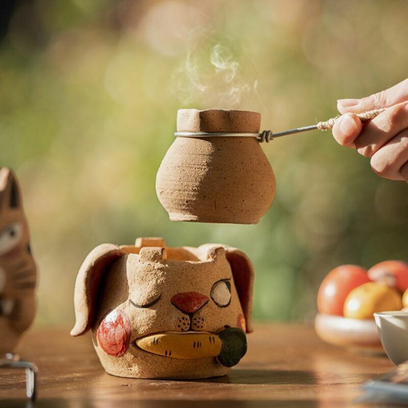 Handmade Crude Pottery Cute Rabbit Tiger Gongfu Tea Stove