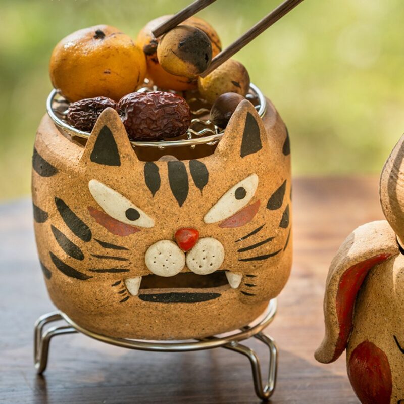 Handmade Crude Pottery Cute Rabbit Tiger Gongfu Tea Stove