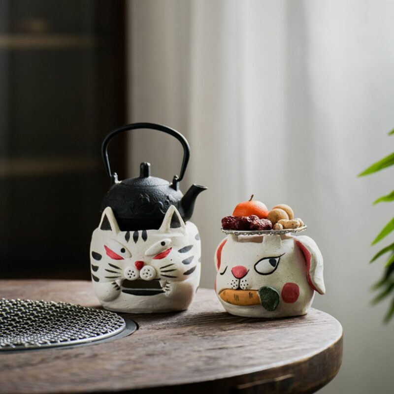 Handmade Crude Pottery Cute Rabbit Tiger Gongfu Tea Stove