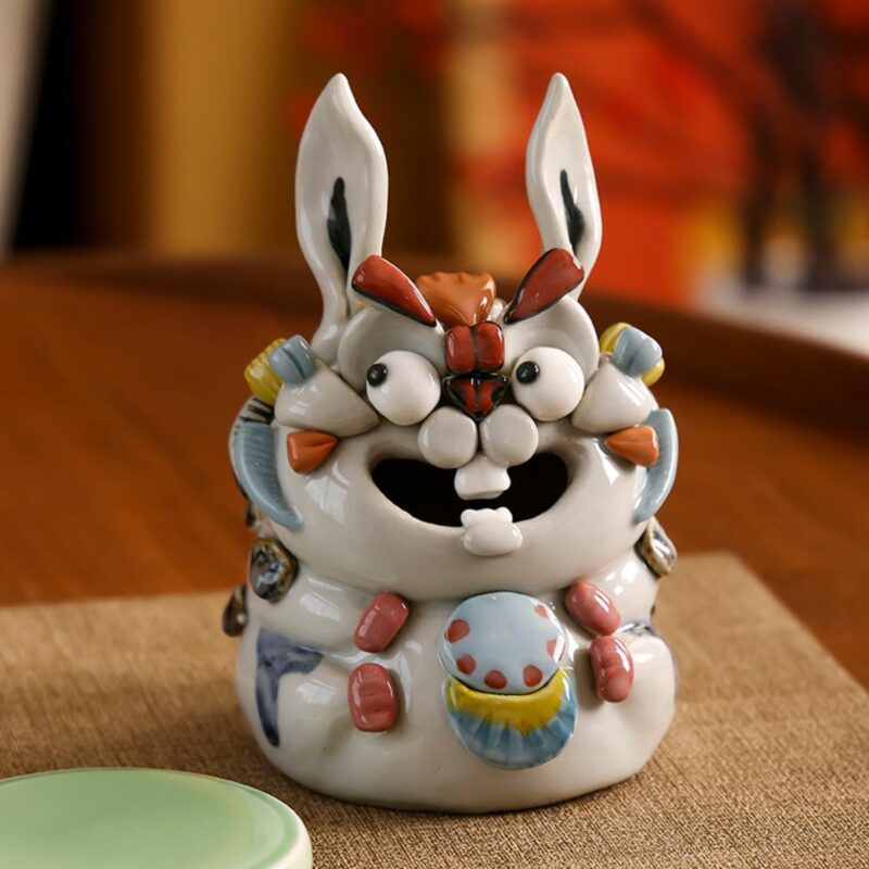 Handmade Wealth Attracting Ceramic Rabbit Incense Burner