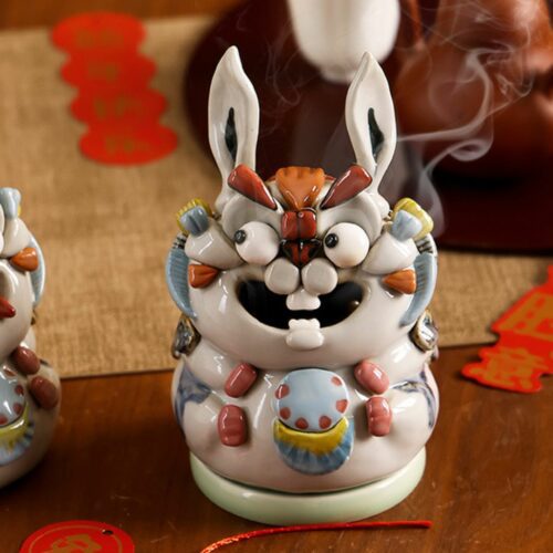 Handmade Wealth Attracting Ceramic Rabbit Incense Burner