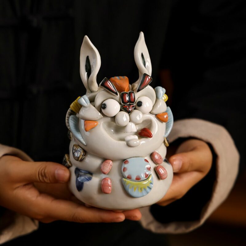 Handmade Wealth Attracting Ceramic Rabbit Incense Burner