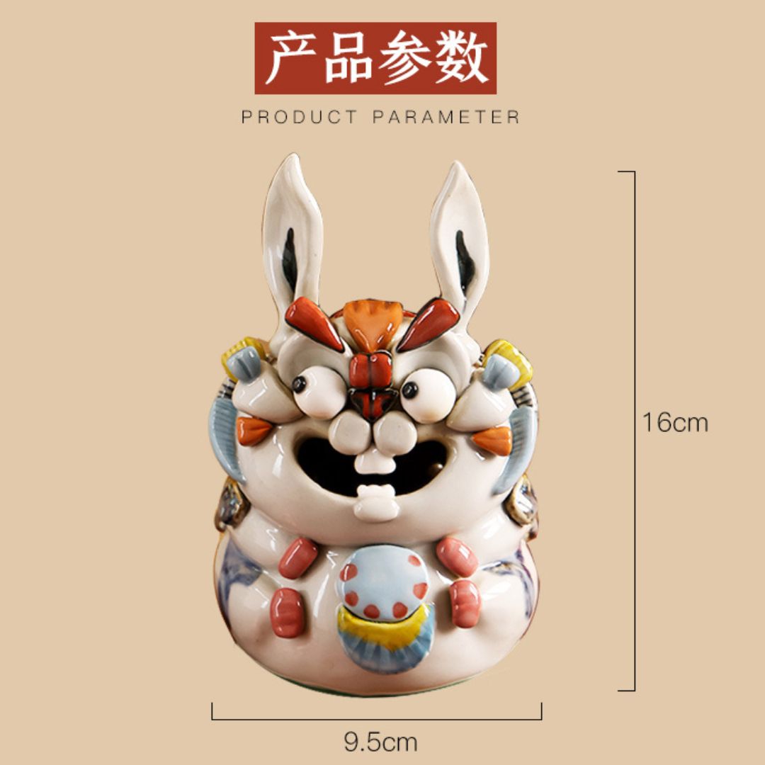 Handmade Wealth Attracting Ceramic Rabbit Incense Burner