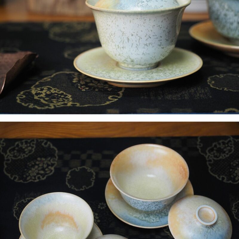Handmade Kiln Transmutation Ceramic Pine Needle Pattern Gaiwan