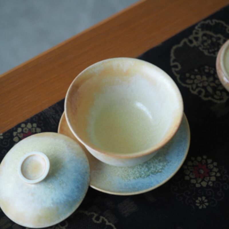 Handmade Kiln Transmutation Ceramic Pine Needle Pattern Gaiwan