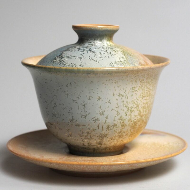 Handmade Kiln Transmutation Ceramic Pine Needle Pattern Gaiwan