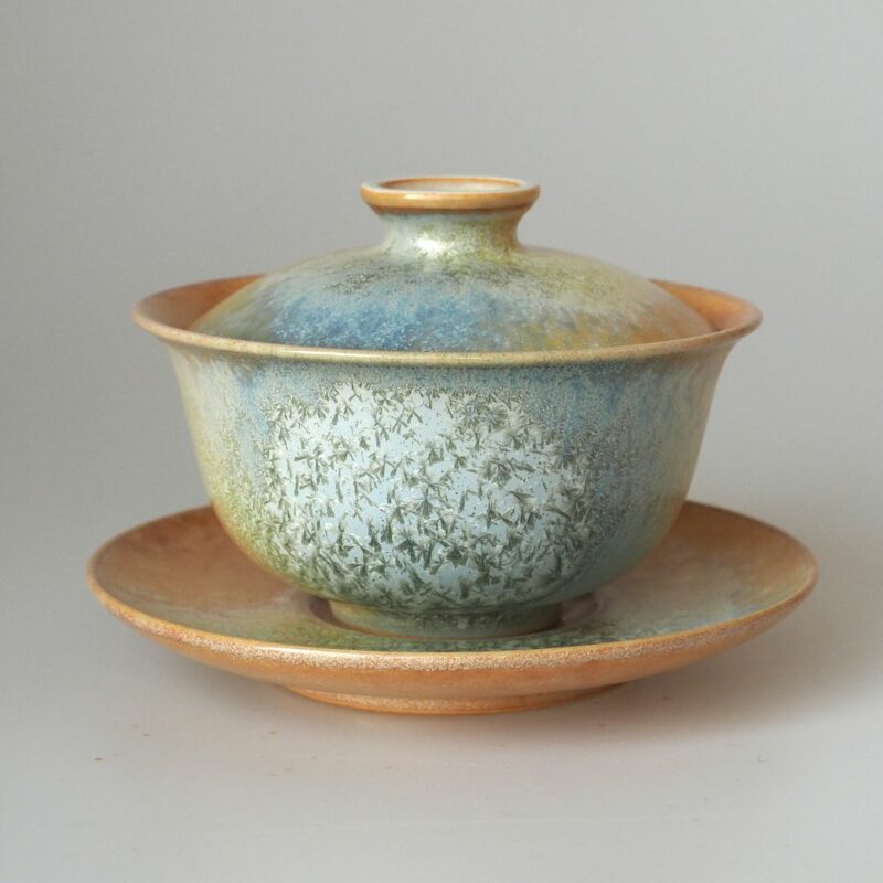 Handmade Kiln Transmutation Ceramic Pine Needle Pattern Gaiwan