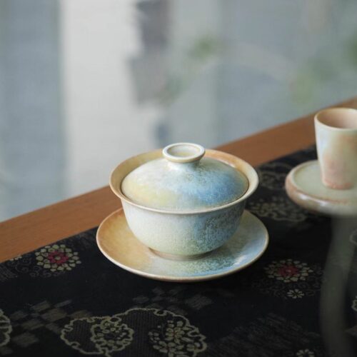 Handmade Kiln Transmutation Ceramic Pine Needle Pattern Gaiwan
