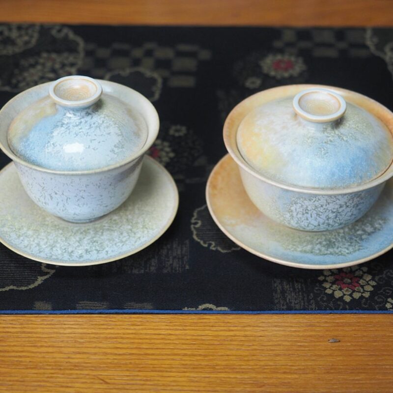 Handmade Kiln Transmutation Ceramic Pine Needle Pattern Gaiwan