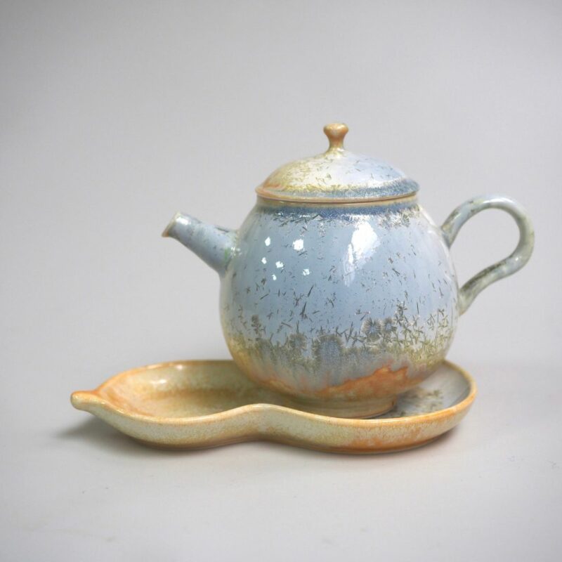 Handmade Kiln Transmutation Ceramic Pine Needle Pattern Kung Fu Tea Boat