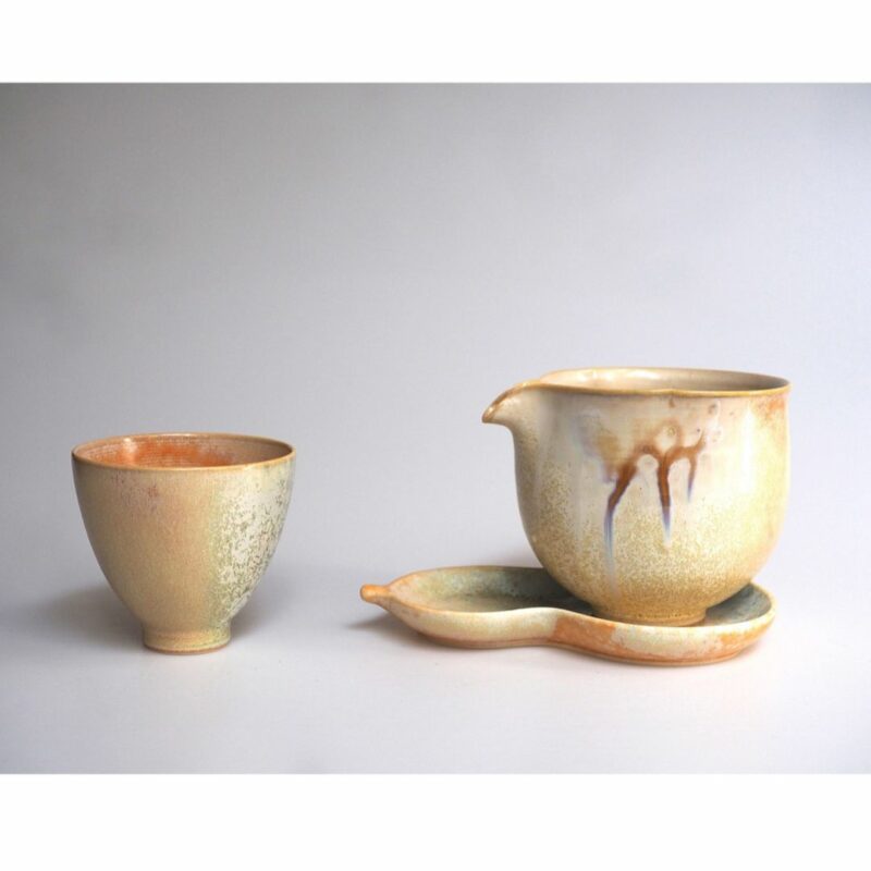 Handmade Kiln Transmutation Ceramic Pine Needle Pattern Kung Fu Tea Boat