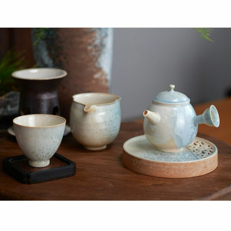 Handmade Kiln Transmutation Ceramic Pine Needle Pattern Kung Fu Tea Tray