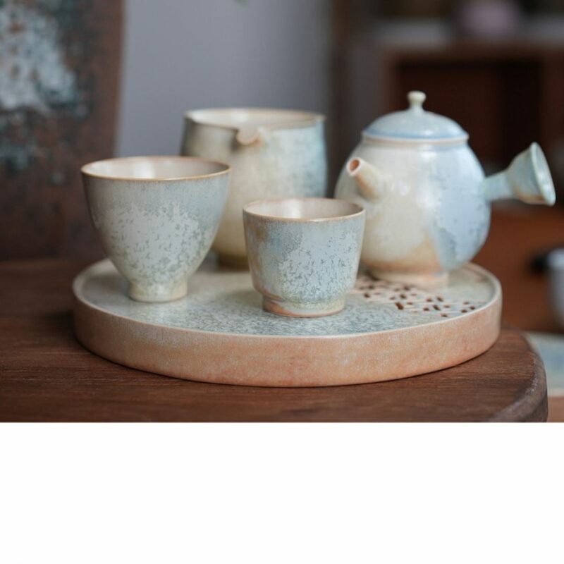 Handmade Kiln Transmutation Ceramic Pine Needle Pattern Kung Fu Tea Tray