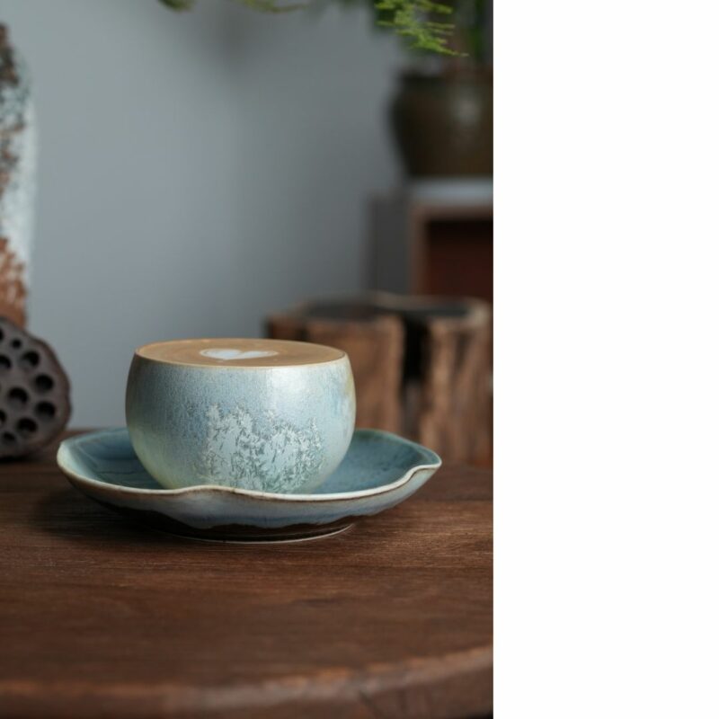 Handmade Kiln Transmutation Ceramic Pine Needle Pattern Tea Cup