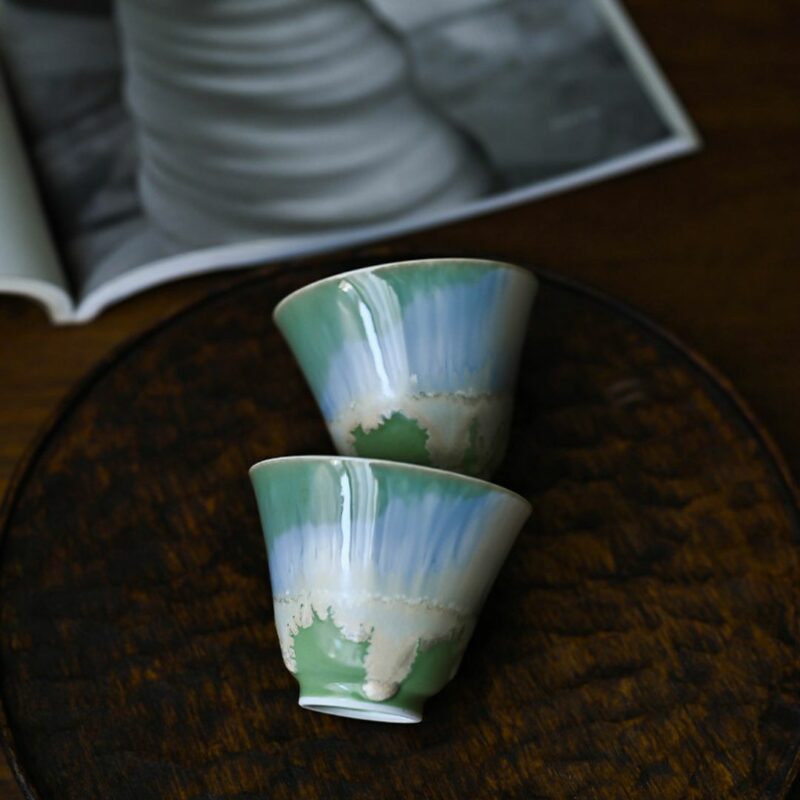 Kiln Transmutation Ceramic Gradient Green Tea Cup