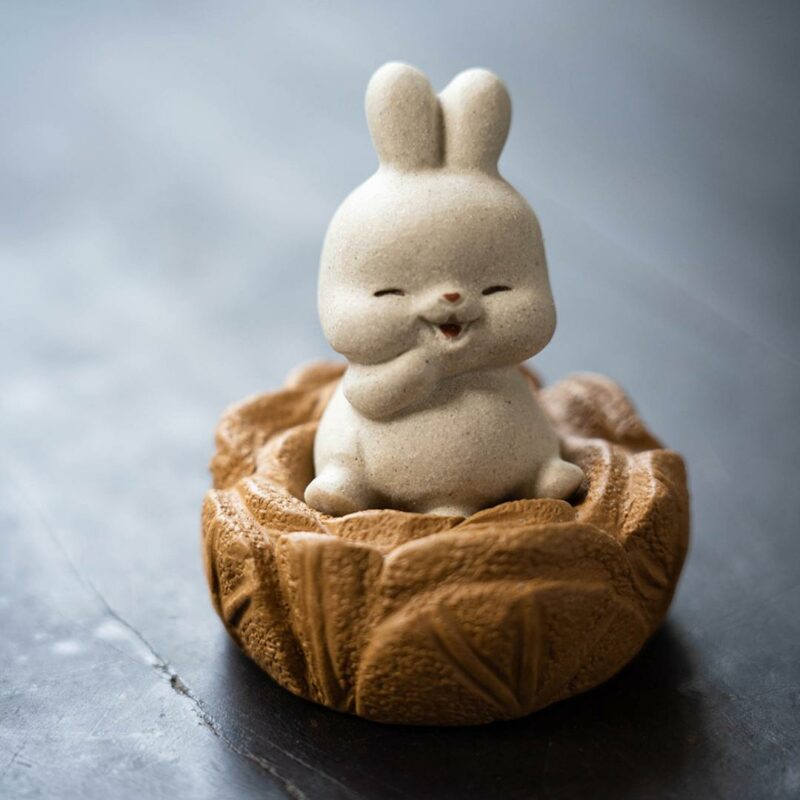 Handmade Zisha Yixing Clay Smiling Rabbit Sitting On The Ground Tea Pet