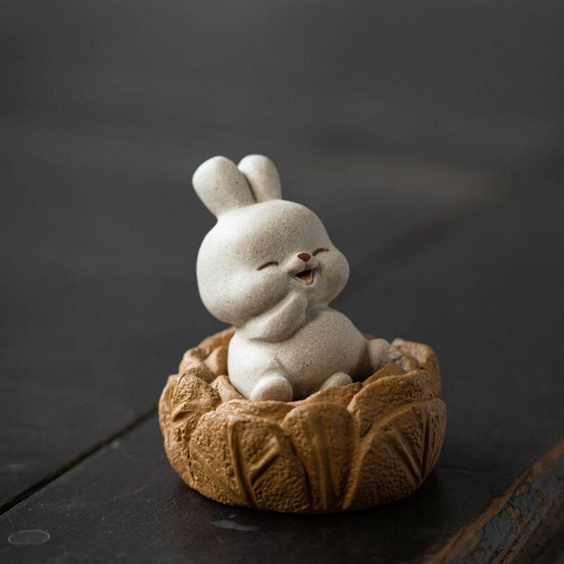Handmade Zisha Yixing Clay Smiling Rabbit Sitting On The Ground Tea Pet