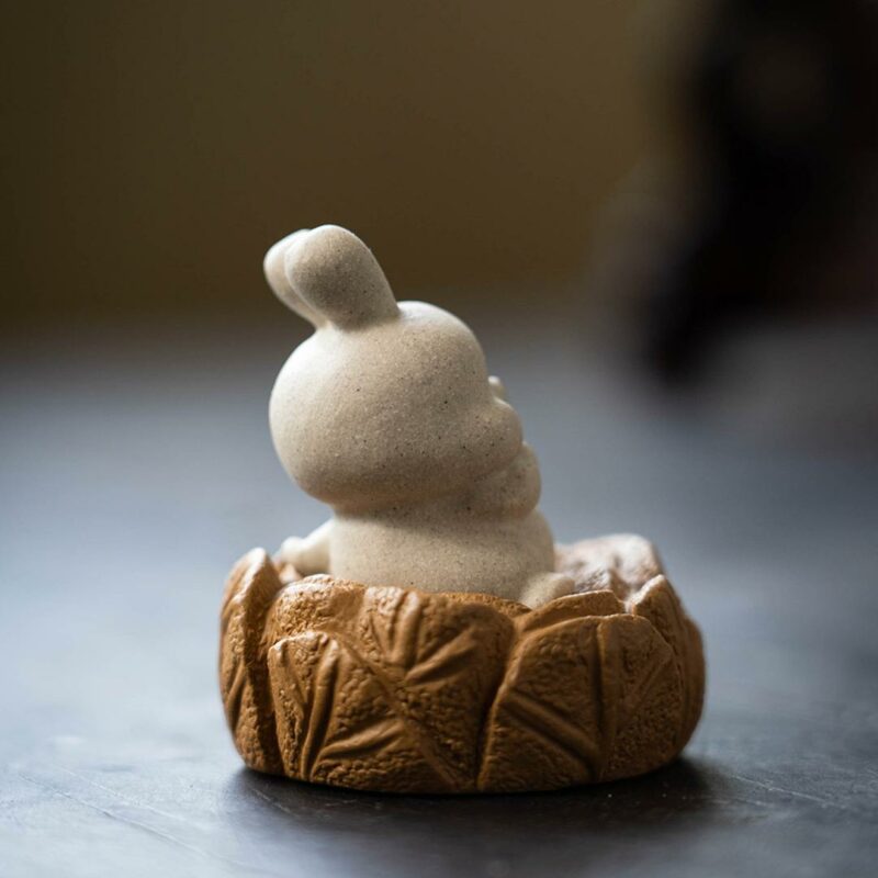 Handmade Zisha Yixing Clay Smiling Rabbit Sitting On The Ground Tea Pet